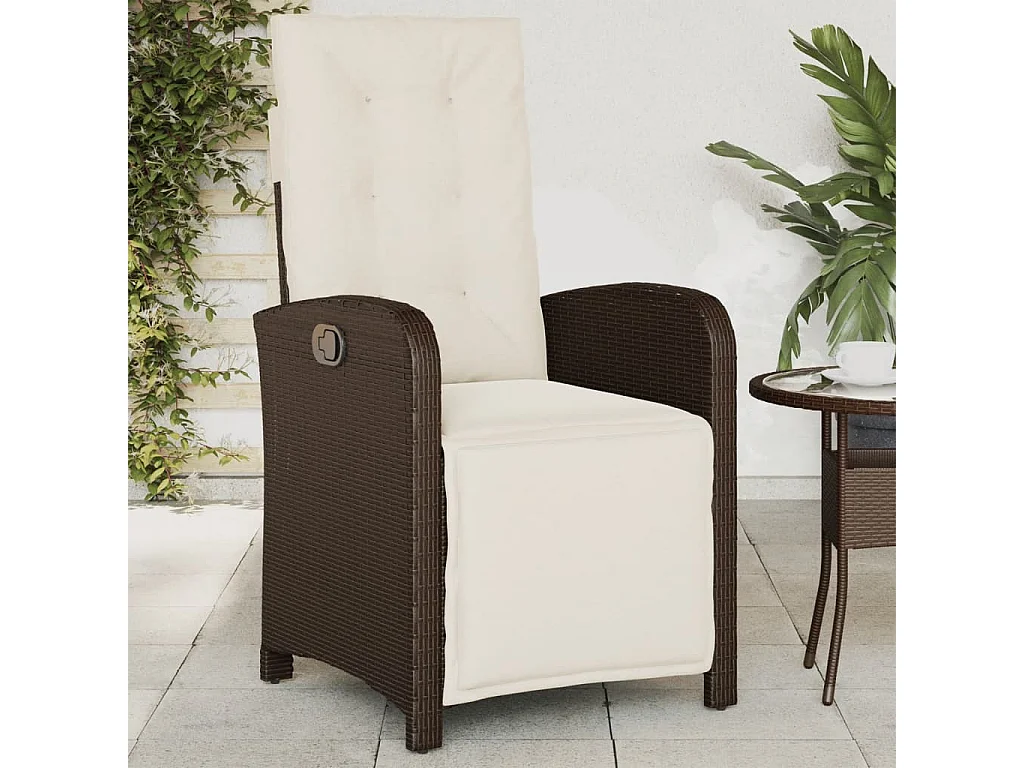 Chaise inclinable de jardin repose-pied marron résine tressée REO83290