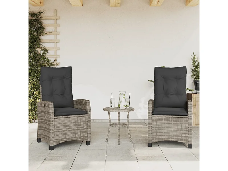 Chaises inclinables de jardin lot de 2 et coussins gris rotin REO23947