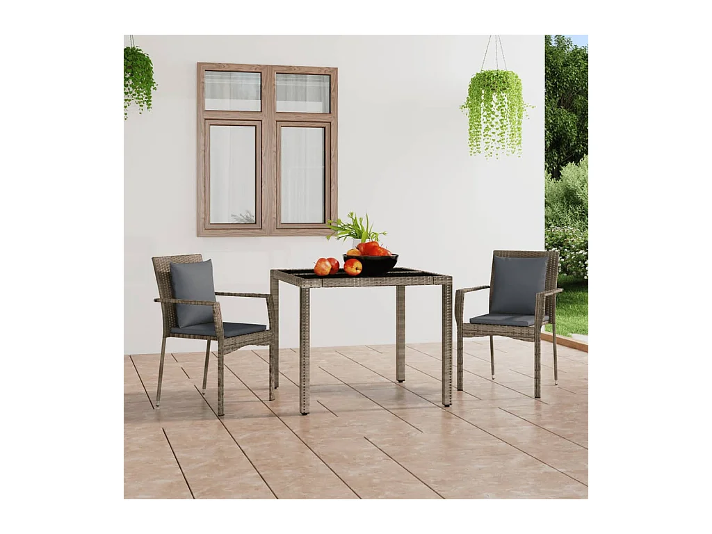 Chaises de jardin avec coussins 2 pcs Résine tressée Gris REO15950