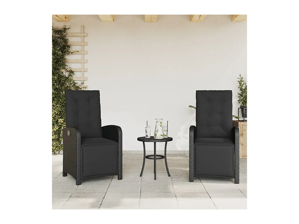 Chaises inclinables de jardin lot de 2 repose-pied noir rotin REO64727