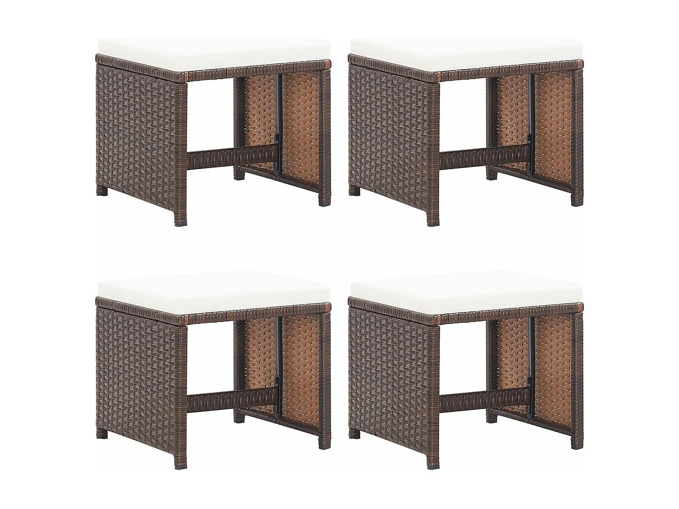 Tabourets de jardin 4 pcs avec coussins Résine tressée Marron REO98904