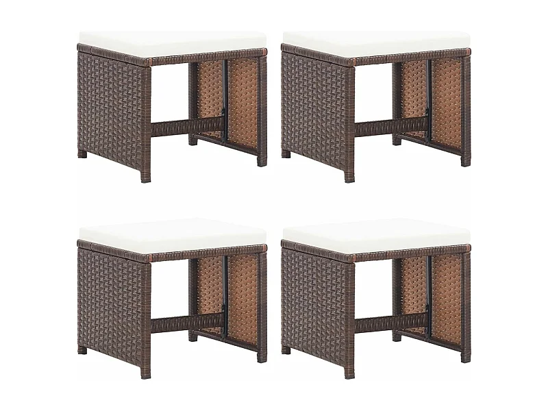 Tabourets de jardin 4 pcs avec coussins Résine tressée Marron REO98904