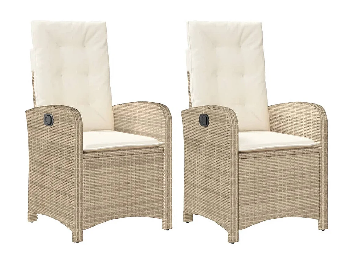 Chaises inclinables de jardin lot de 2 et coussins beige rotin REO63320