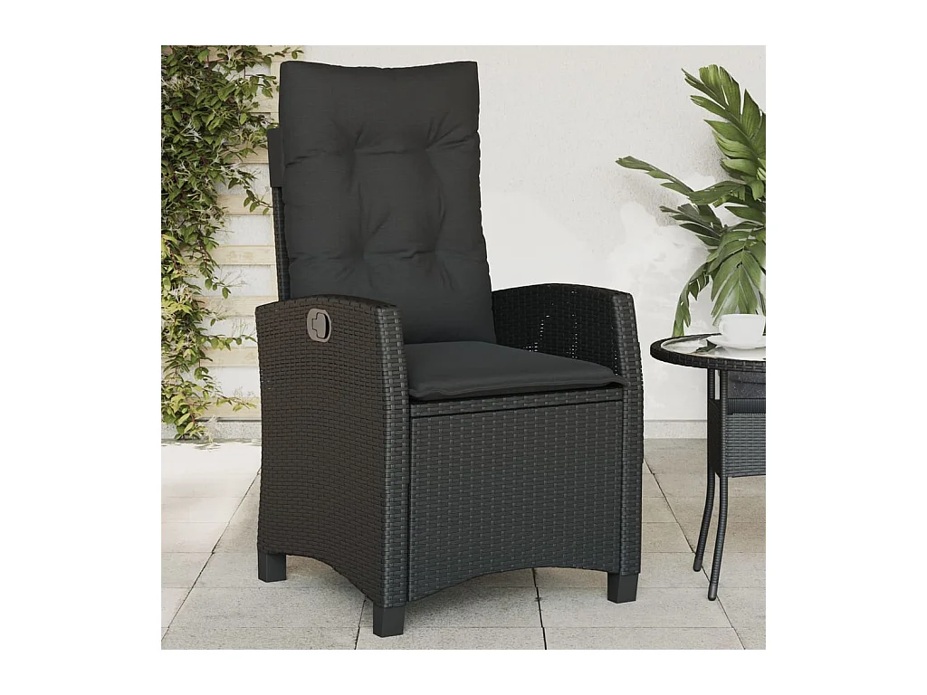 Chaise inclinable de jardin avec coussins noir résine tressée REO50090