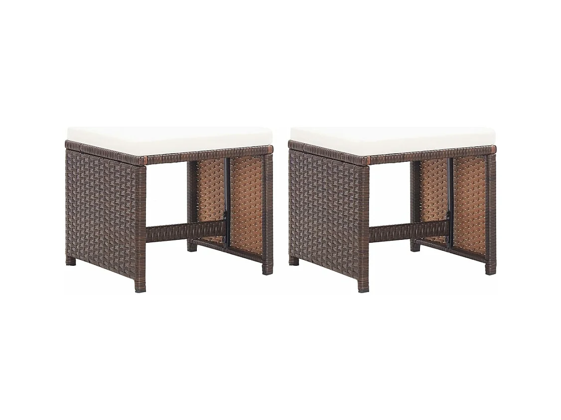 Tabourets de jardin 2 pcs avec coussins Résine tressée Marron REO56296