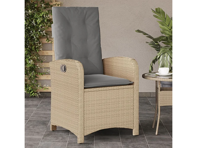 Sillón reclinable de jardín con cojines ratán PE beige mixto KOW66148