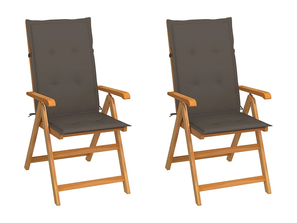 Chaises de jardin 2 pcs avec coussins taupe Bois de teck massif REO56759