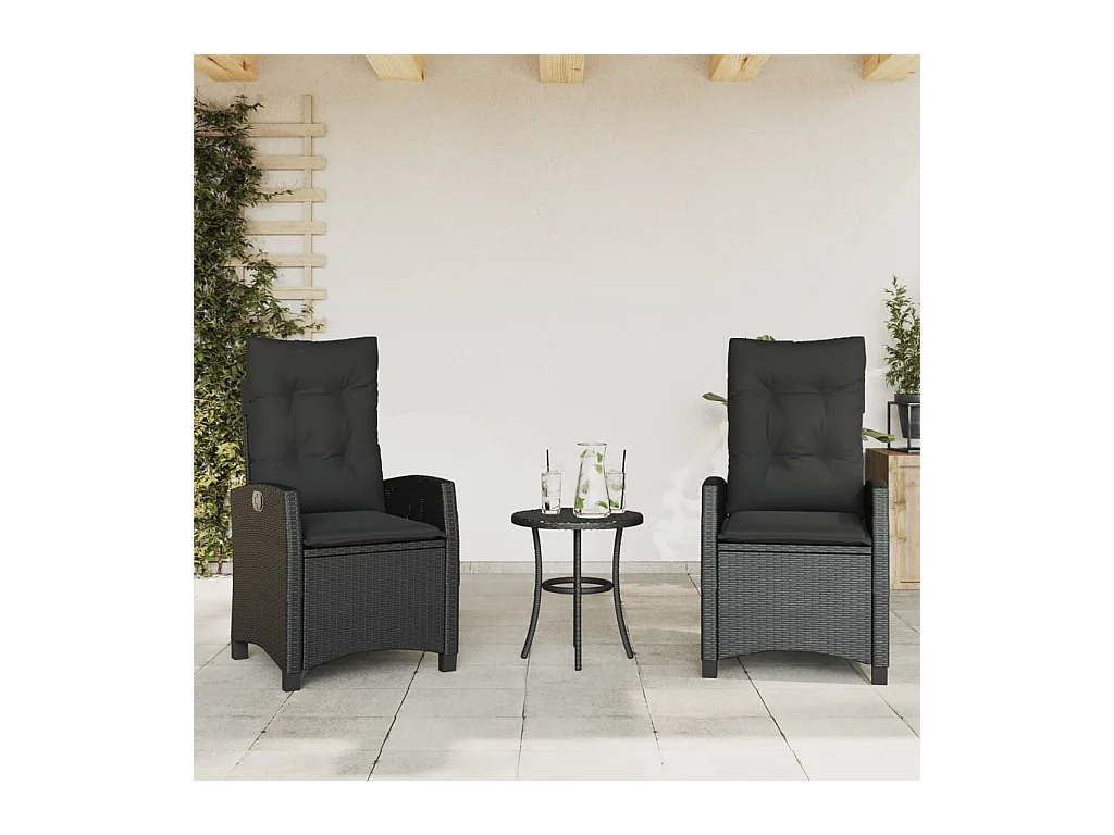Chaises inclinables de jardin lot de 2 et coussins noir rotin REO19176
