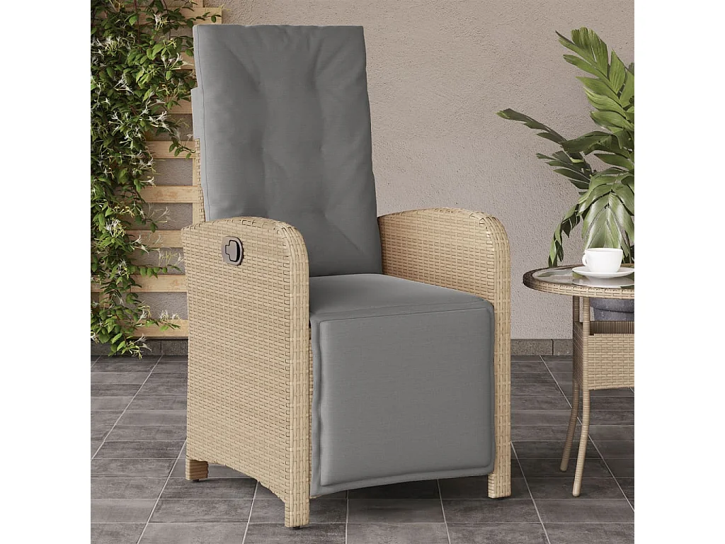 Tuinstoel verstelbaar met voetensteun poly rattan gemengd beige NL52493