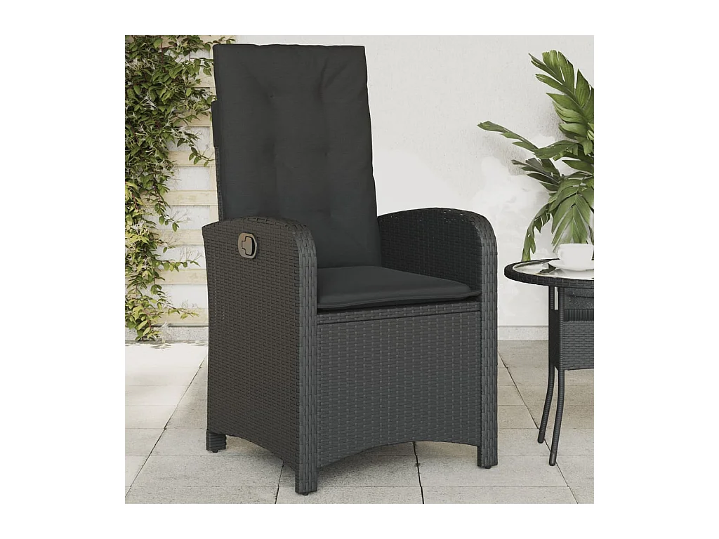 Chaise inclinable de jardin avec coussins noir résine tressée REO66502
