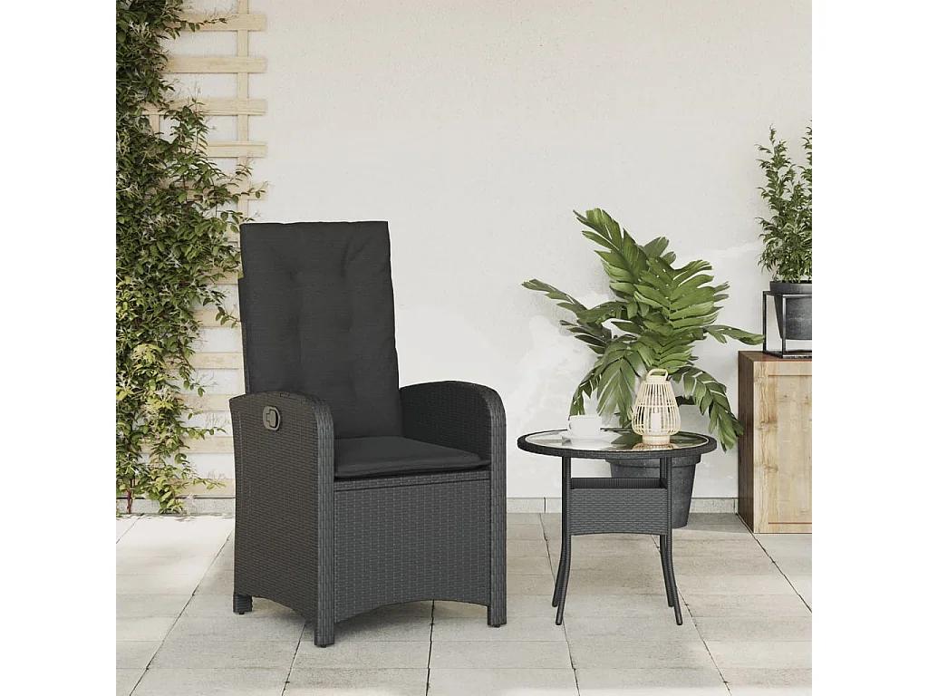 Chaise inclinable de jardin avec coussins noir résine tressée REO66502