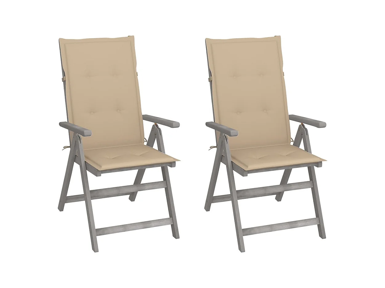 Chaises inclinables de jardin 2 pcs avec coussins Bois d'acacia REO30514