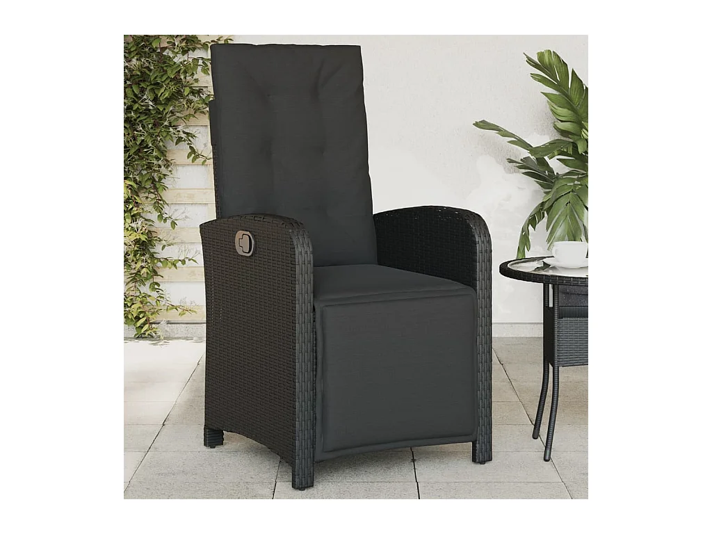 Chaise inclinable de jardin et repose-pied noir résine tressée REO53063