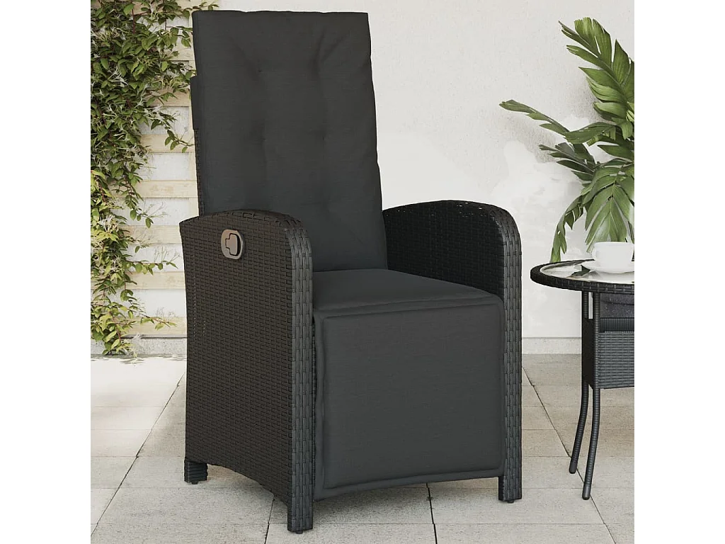 Chaise inclinable de jardin et repose-pied noir résine tressée REO53063