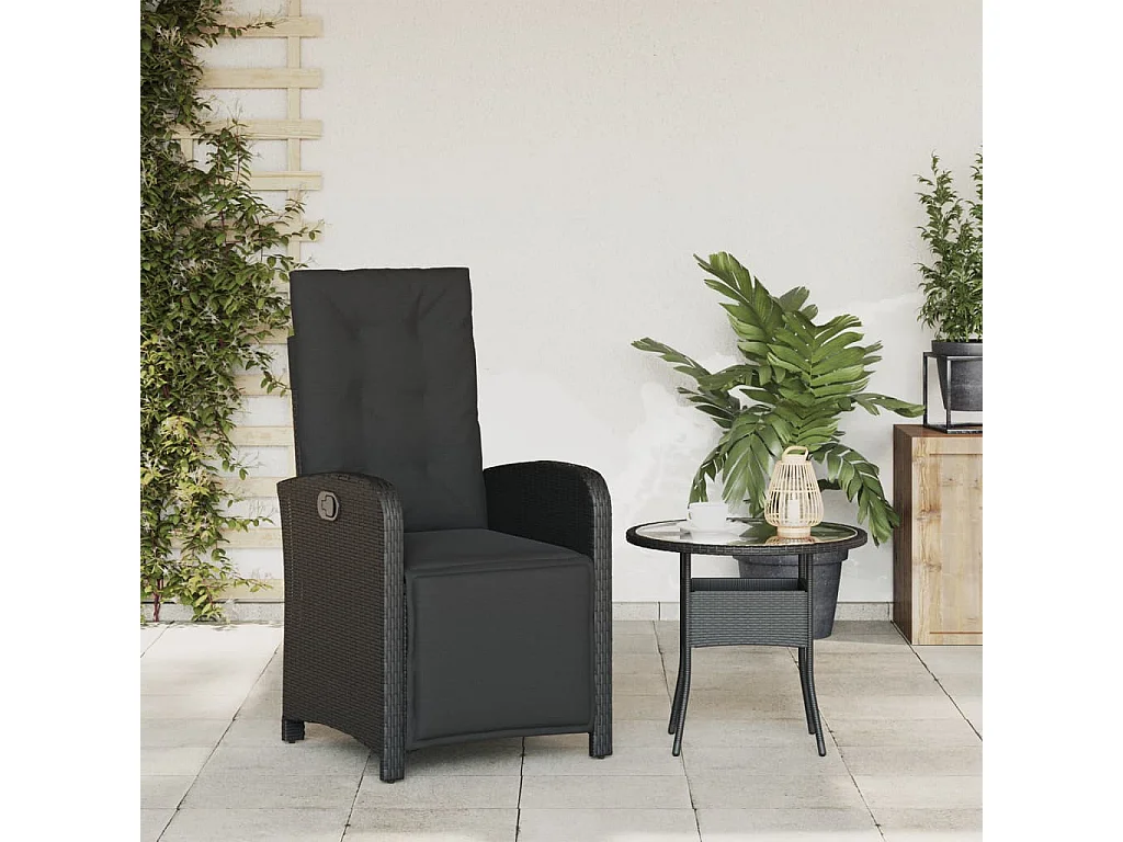 Chaise inclinable de jardin et repose-pied noir résine tressée REO53063