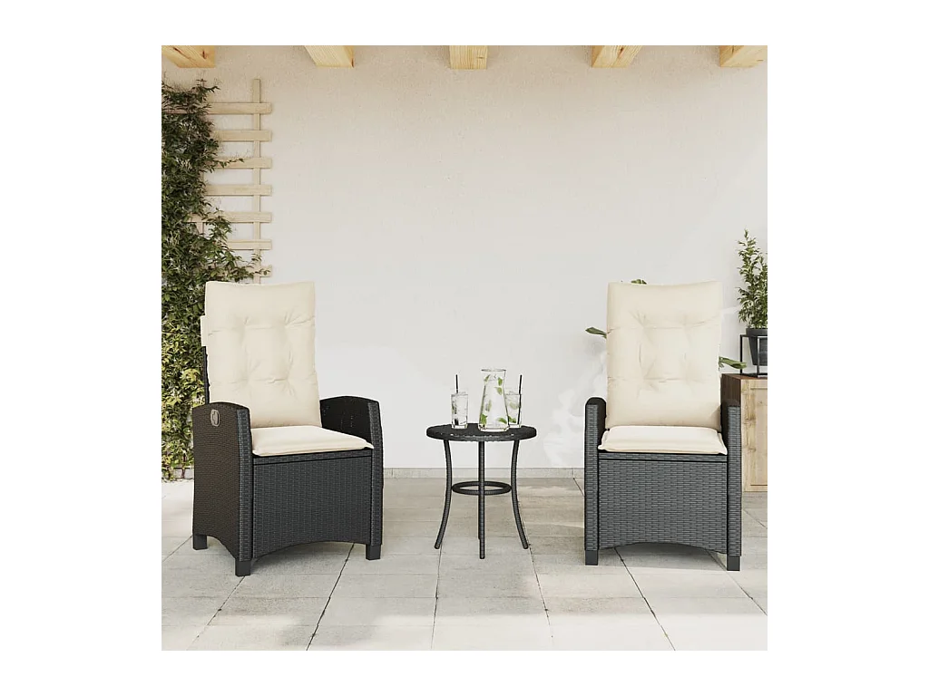 Chaises inclinables de jardin lot de 2 et coussins noir rotin REO50473
