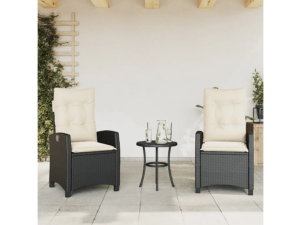 Chaises inclinables de jardin lot de 2 et coussins noir rotin REO50473
