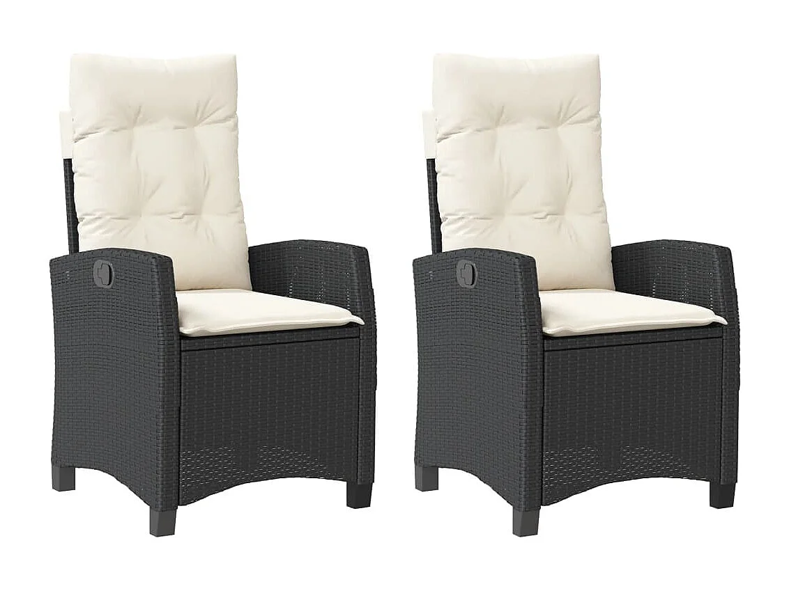 Chaises inclinables de jardin lot de 2 et coussins noir rotin REO50473