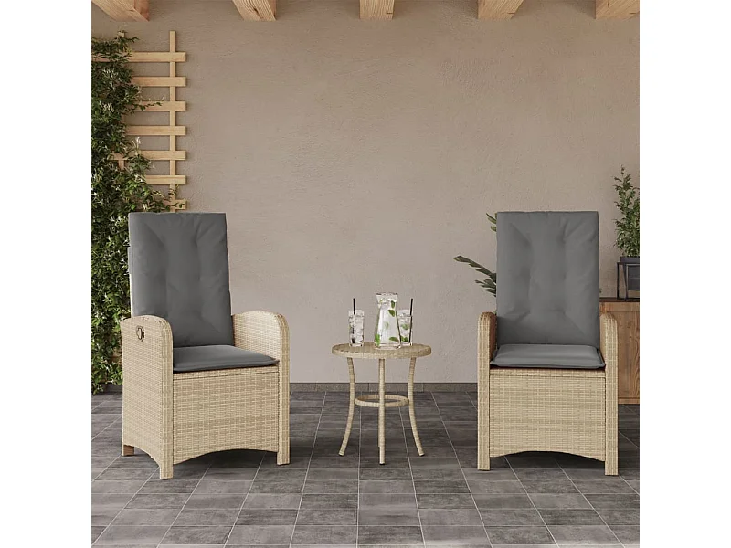 Juego de 2 Sillones reclinables jardín y cojines beige mix ratán PE KOW49045