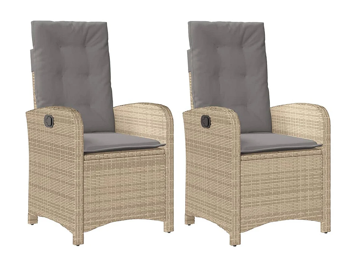 Chaises inclinables jardin lot de 2 et coussins résine tressée REO18416