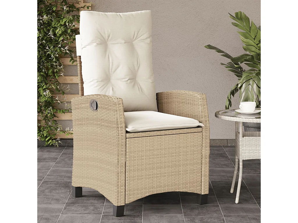 Chaise inclinable de jardin avec coussins beige résine tressée REO99393
