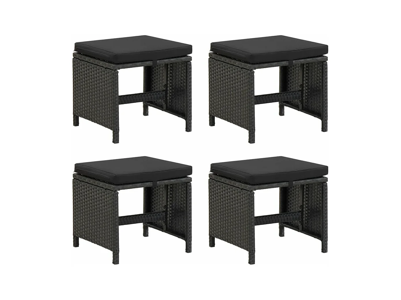 Tabourets de jardin 4 pcs avec coussins Résine tressée Noir REO87580
