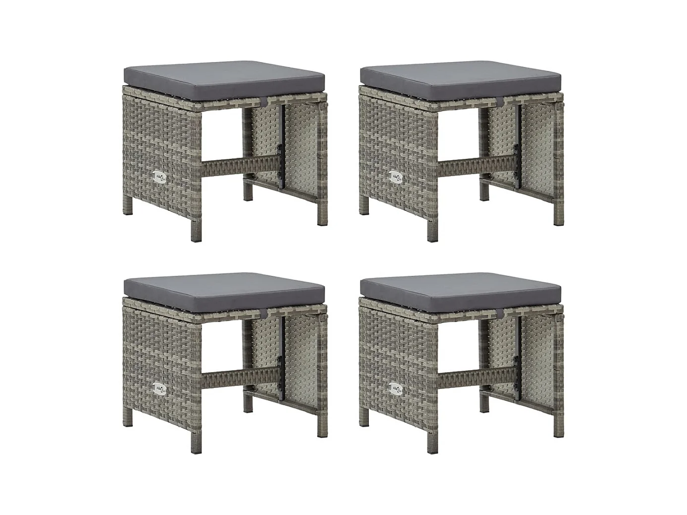 Bancos de jardim 4 pcs com almofadões vime PE cinzento PT400918