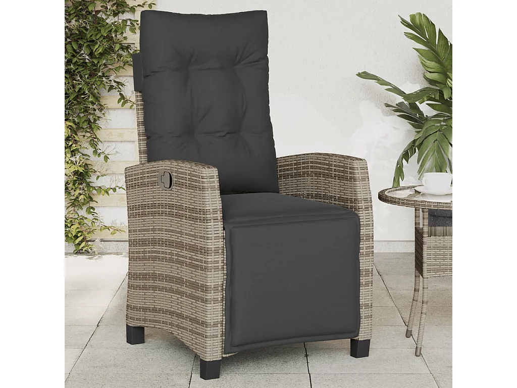 Chaise inclinable de jardin et repose-pied gris résine tressée REO62837