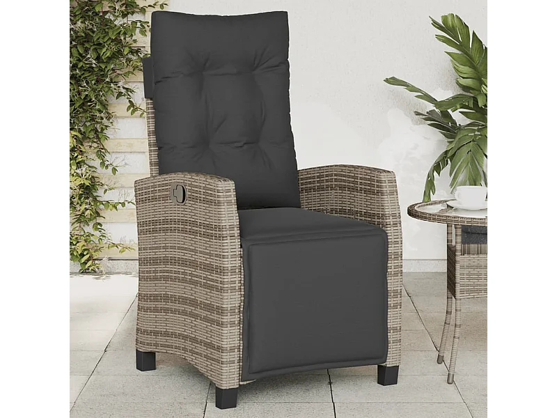 Chaise inclinable de jardin et repose-pied gris résine tressée REO62837