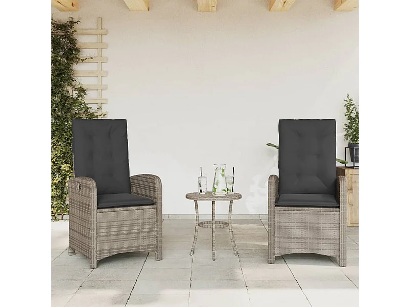 Chaises inclinables de jardin lot de 2 et coussins gris rotin REO18657
