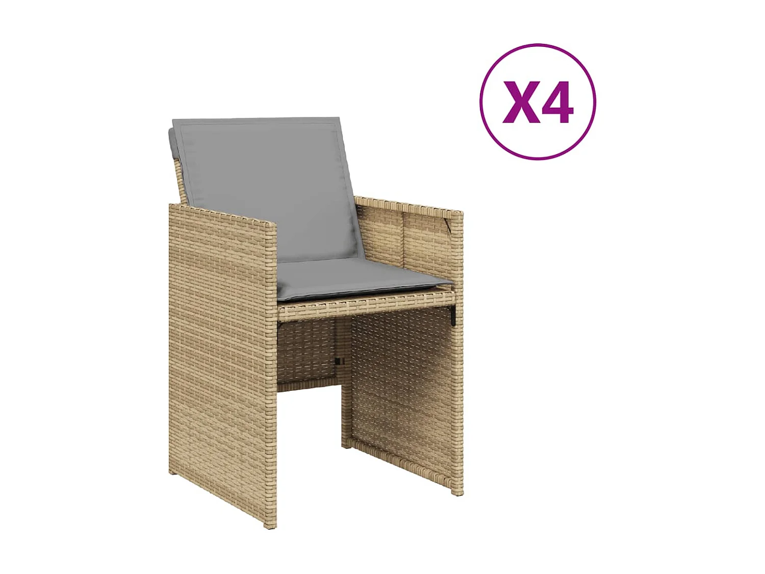 Juego de 4 Sillones jardín con cojines ratán sintético beige mezcla KOW13706