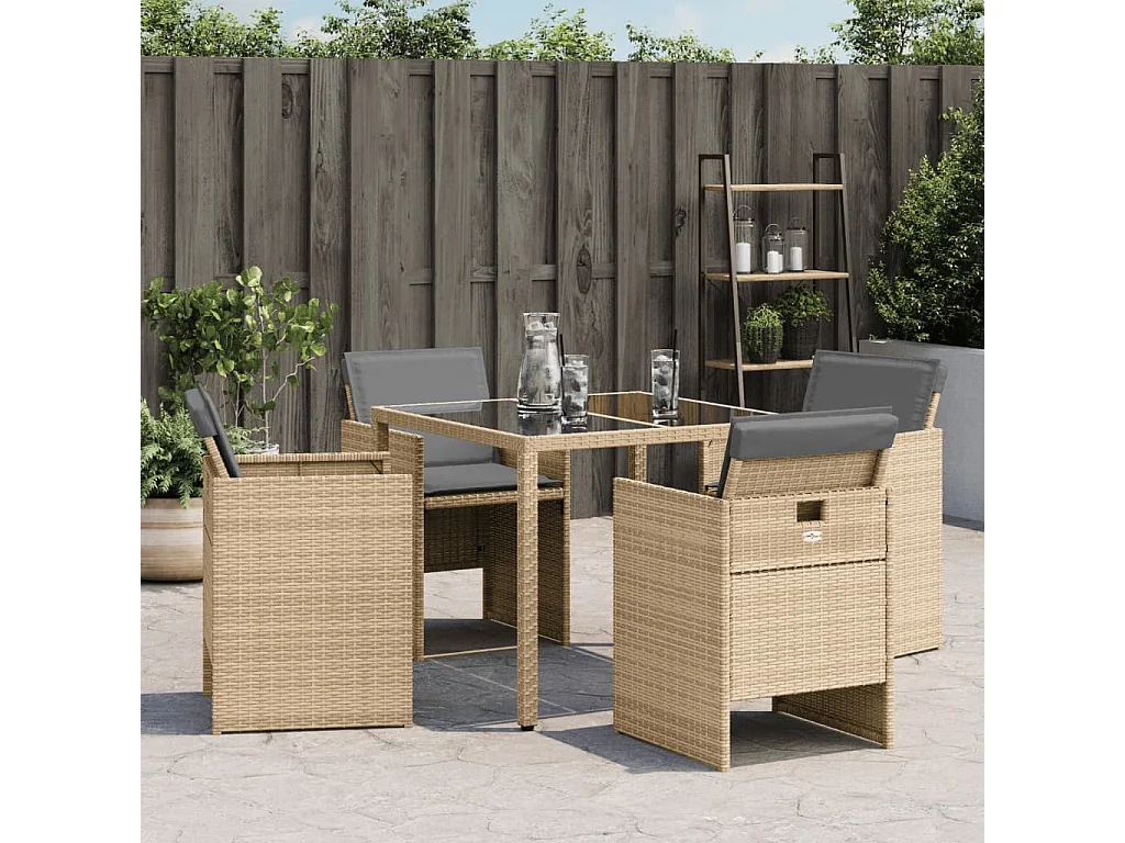 Juego de 4 Sillones jardín con cojines ratán sintético beige mezcla KOW13706