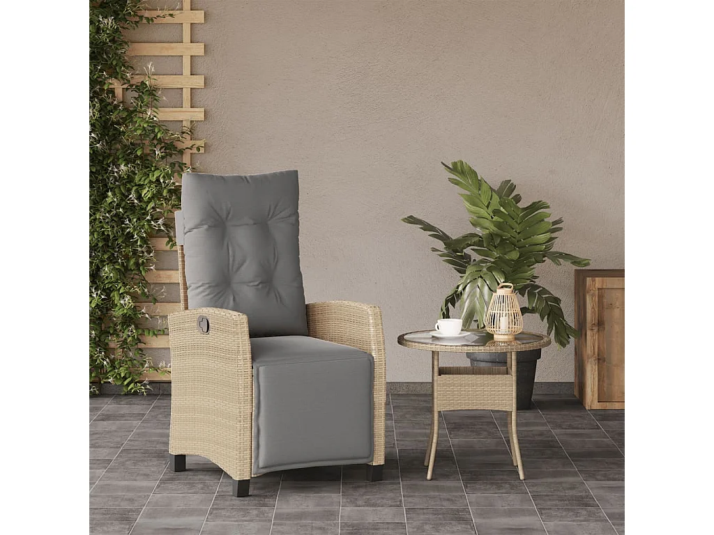 Tuinstoel verstelbaar met voetensteun poly rattan gemengd beige NL12900