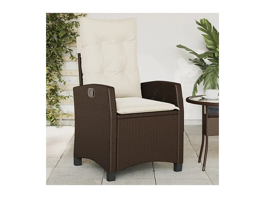 Chaise inclinable de jardin avec coussins marron résine tressée REO86322