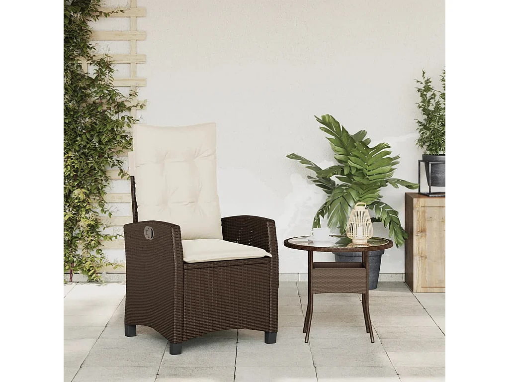 Chaise inclinable de jardin avec coussins marron résine tressée REO86322