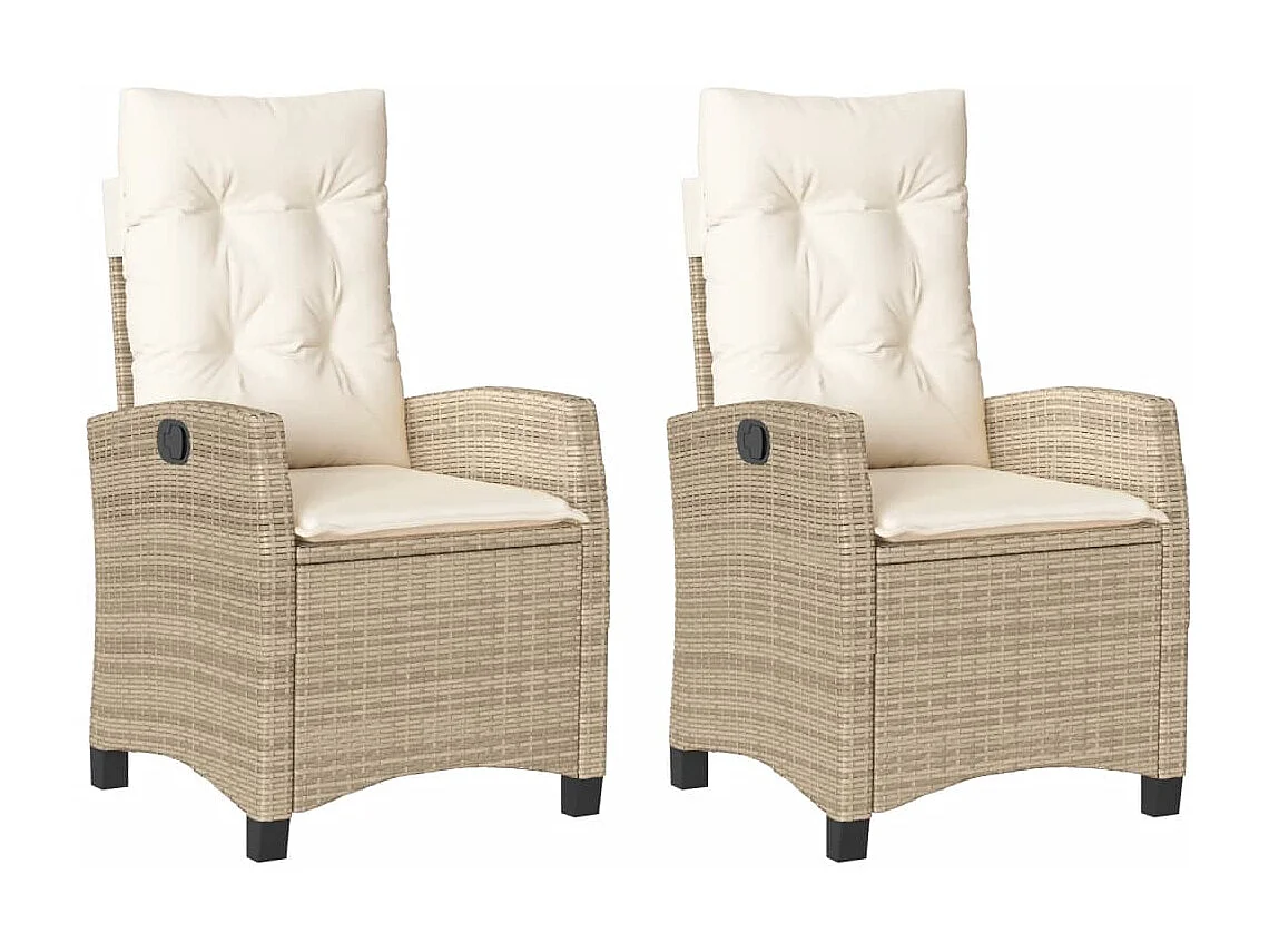 Chaises inclinables de jardin lot de 2 et coussins beige rotin REO54848