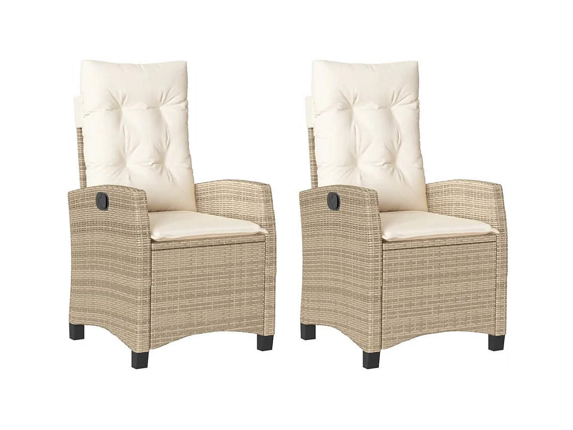 Chaises inclinables de jardin lot de 2 et coussins beige rotin REO54848