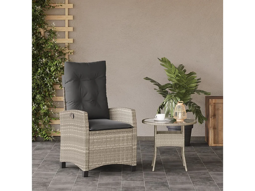 Chaise inclinable de jardin coussins gris clair résine tressée REO31315