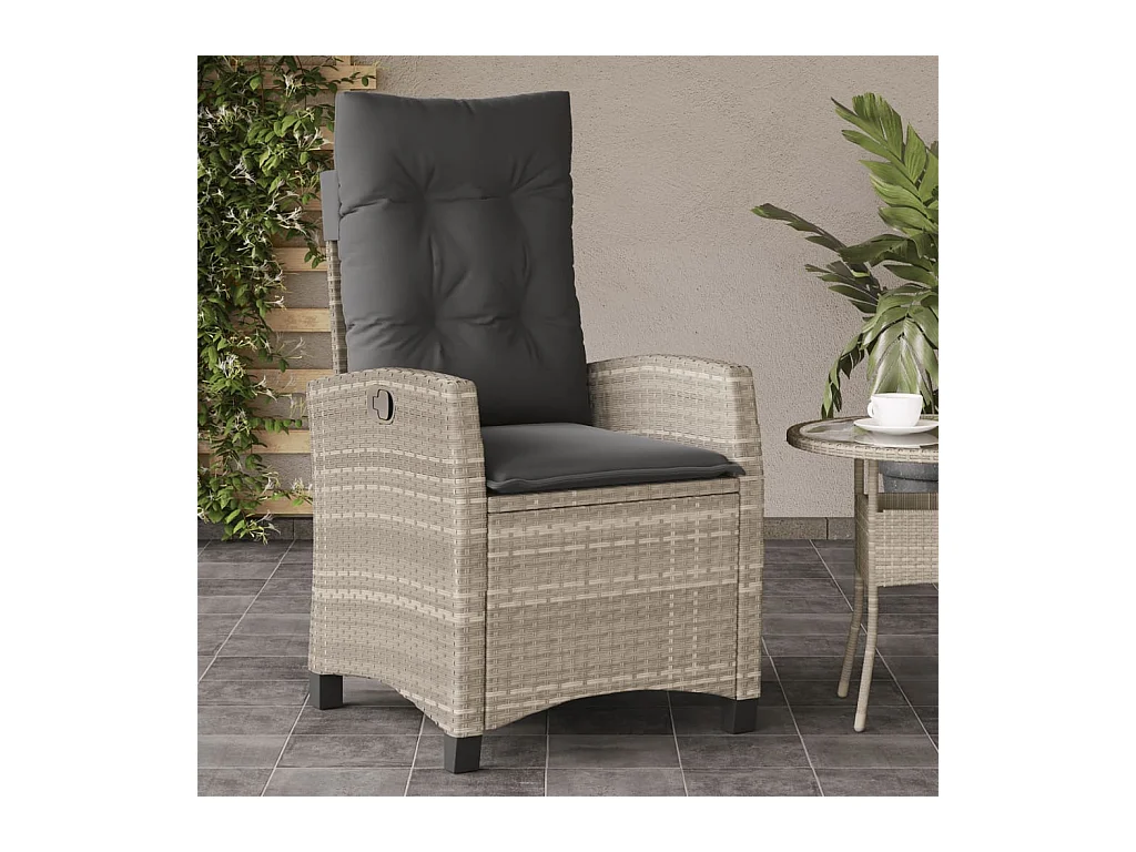 Chaise inclinable de jardin coussins gris clair résine tressée REO31315