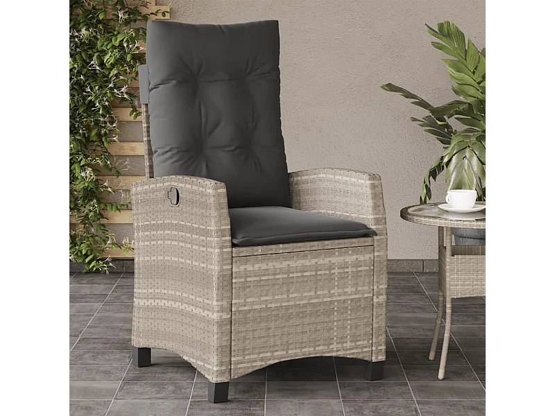 Chaise inclinable de jardin coussins gris clair résine tressée REO31315
