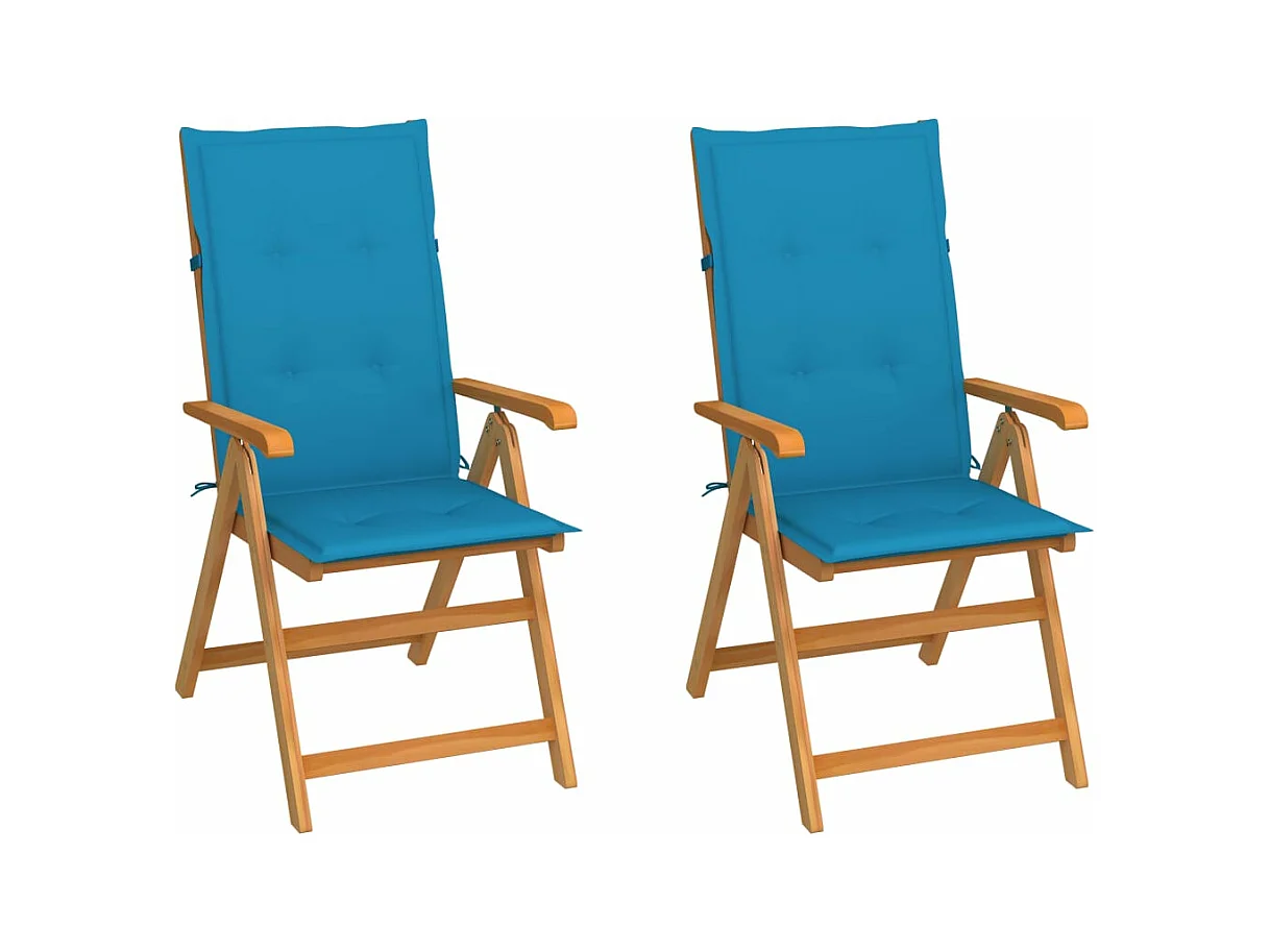 Chaises de jardin 2 pcs avec coussins bleu Bois de teck REO89106