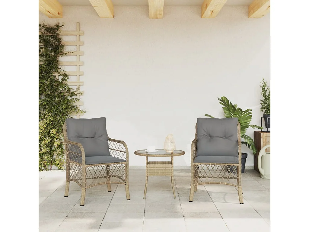 Chaises de jardin avec coussins lot de 2 mélange beige rotin REO13817