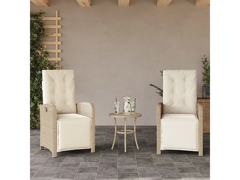 Tuinstoelen 2 st verstelbaar met voetensteun poly rattan beige NL92439