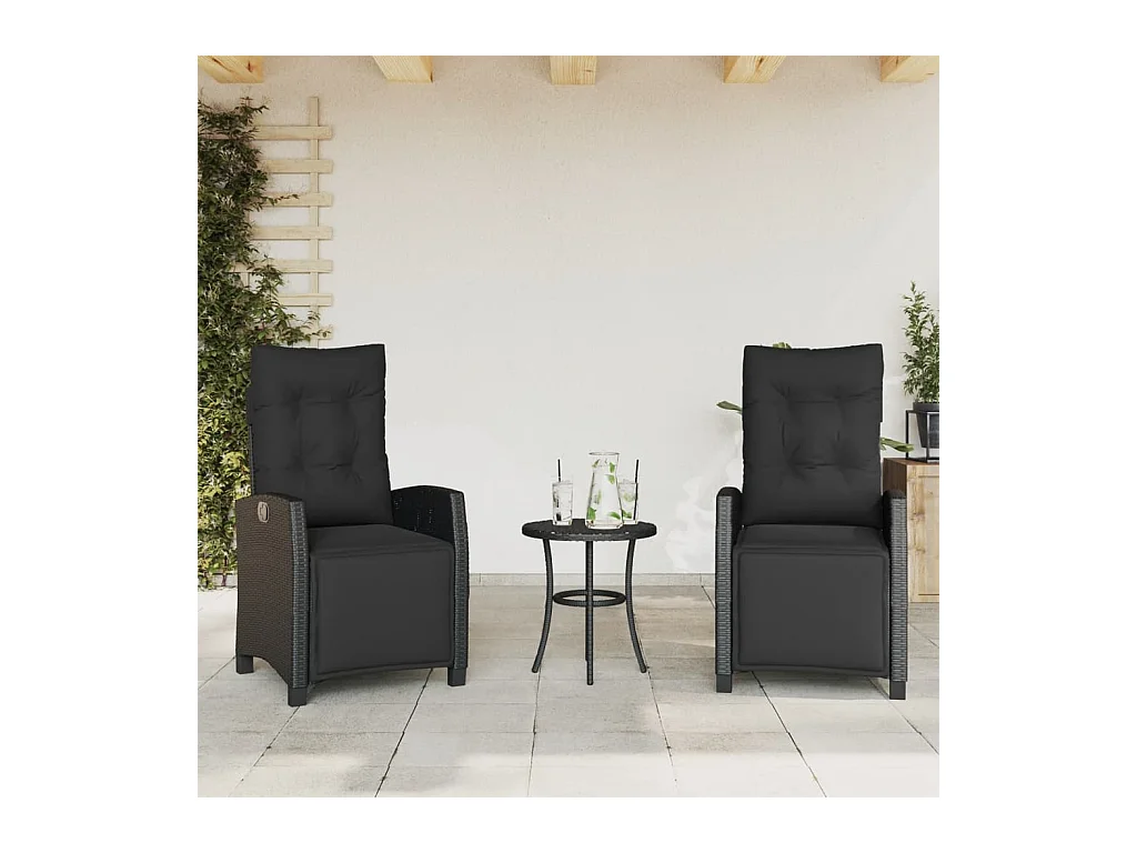 Chaises inclinables de jardin lot de 2 repose-pied noir rotin REO47534
