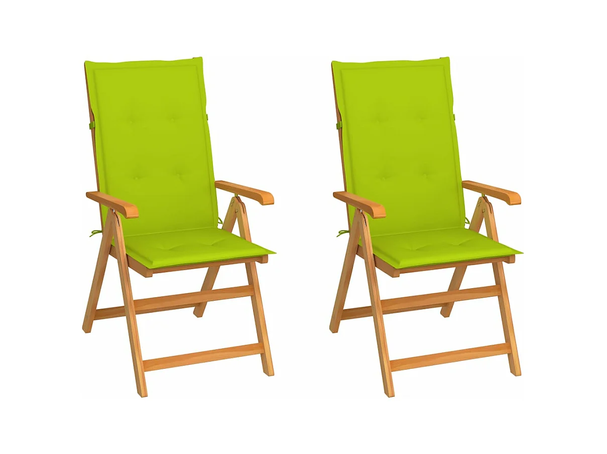 Chaises de jardin 2 pcs avec coussins vert vif Bois de teck REO81580