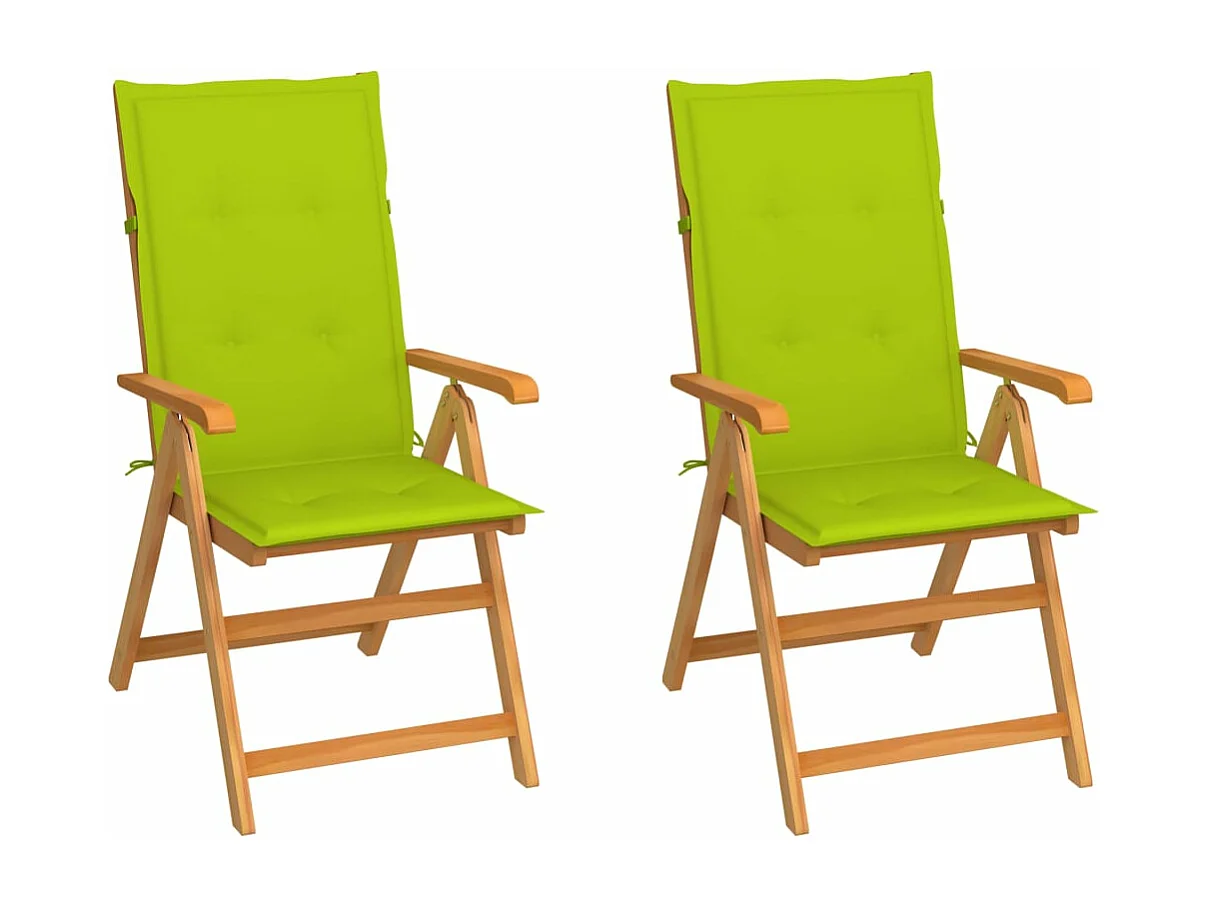Chaises de jardin 2 pcs avec coussins vert vif Bois de teck REO81580