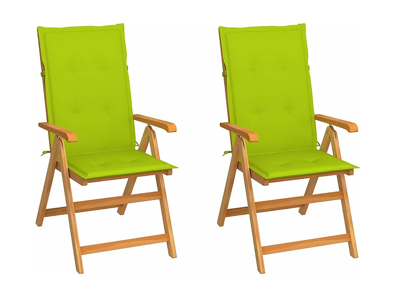 Chaises de jardin 2 pcs avec coussins vert vif Bois de teck REO81580