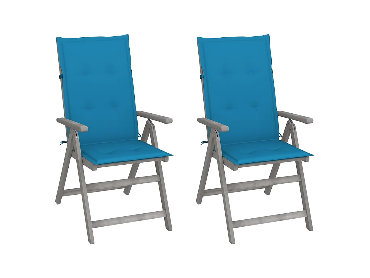 Chaises inclinables de jardin 2 pcs avec coussins Bois d'acacia REO69385