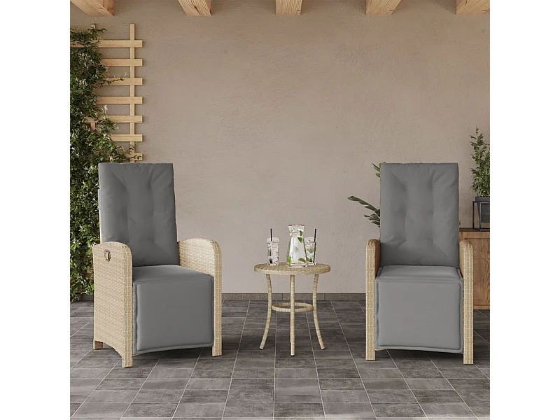 Juego de 2 Sillón reclinable jardín reposapiés ratán PE beige mezcla KOW67566