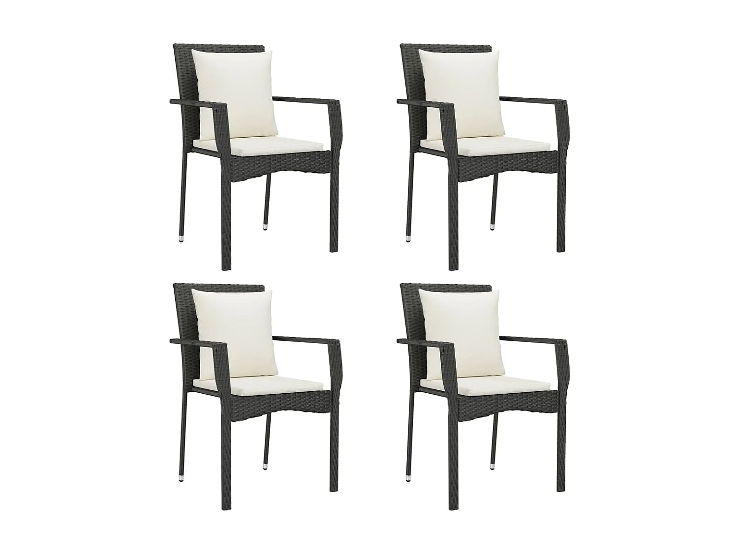 Chaises de jardin lot de 4 avec coussins Résine tressée Noir REO23952